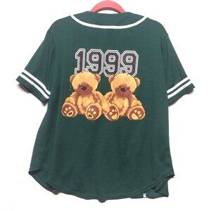 VTG Baseball Jersey 1999 Unisex Large Univ Green Teddy bear Graphics SS buttons